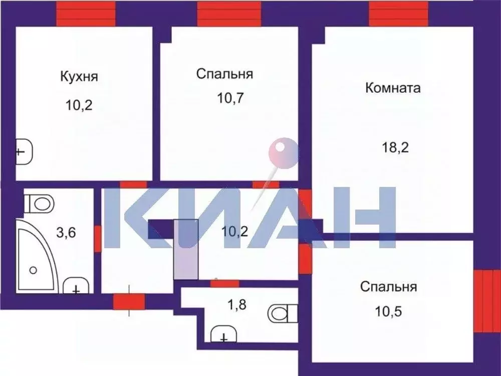 3-к кв. Красноярский край, Красноярск ул. Петра Подзолкова, 21 (65.9 ... - Фото 2