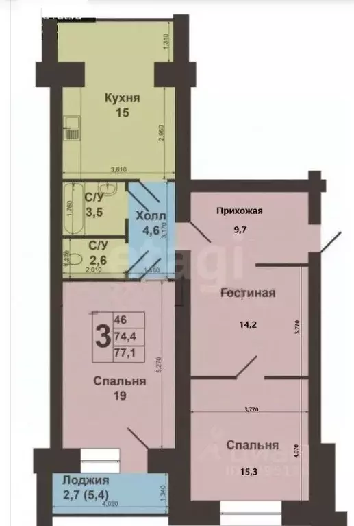 3-к кв. Татарстан, Казань ул. Патриса Лумумбы, 64 (79.6 м) - Фото 2