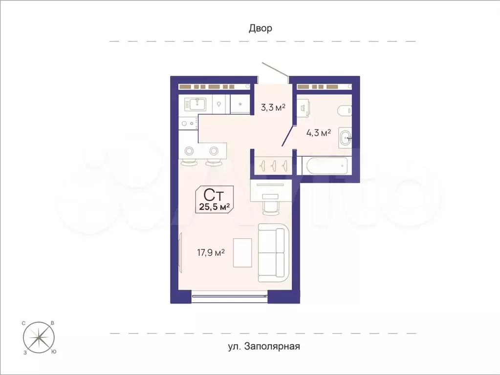 Квартира-студия, 25,5 м, 7/16 эт. - Фото 0