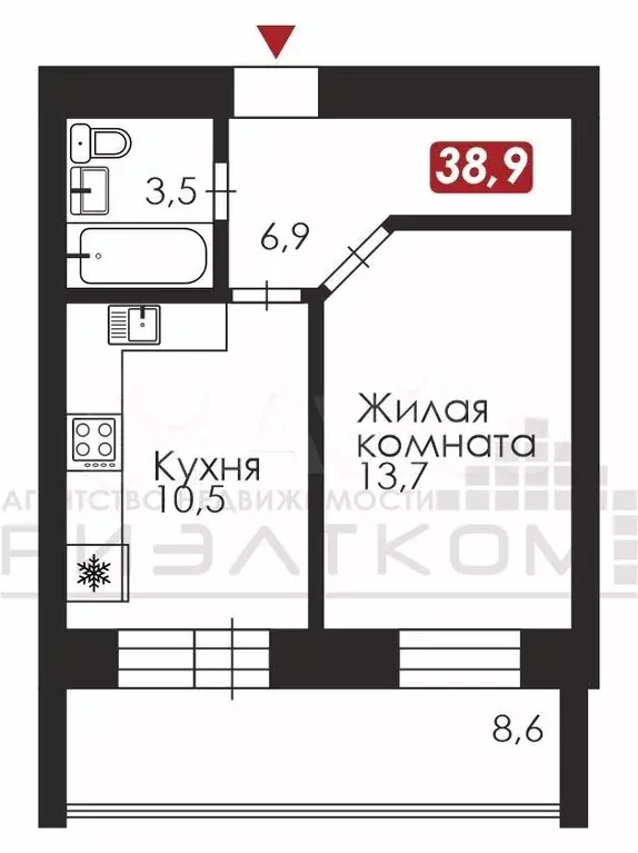 1-к. квартира, 38,9 м, 10/10 эт. - Фото 0