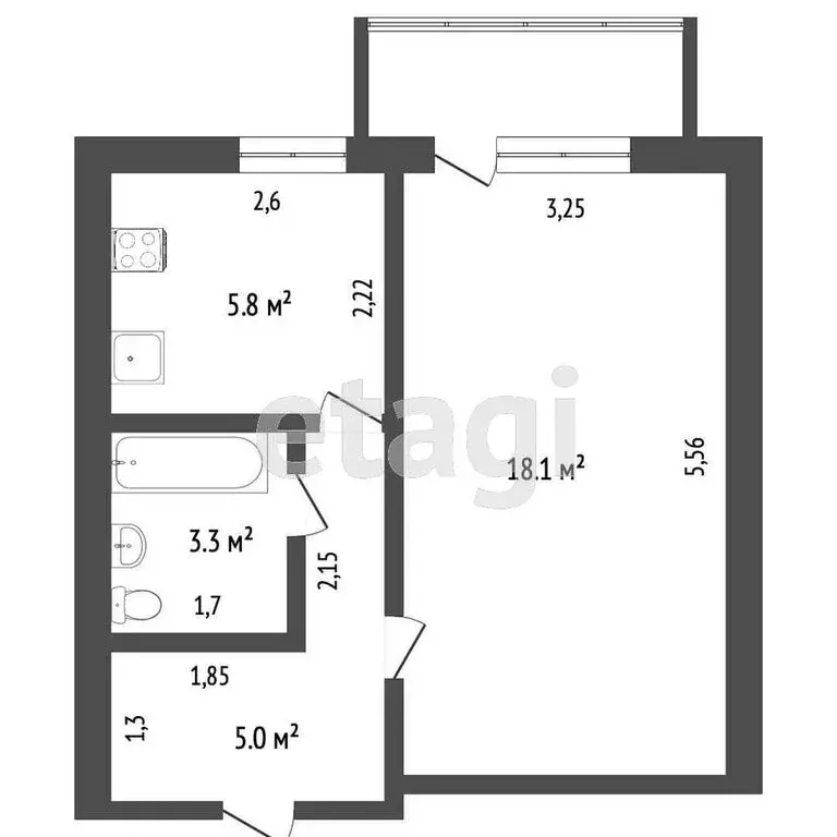 1-комнатная квартира: Ялуторовск, улица Революции, 181 (32.2 м) - Фото 0
