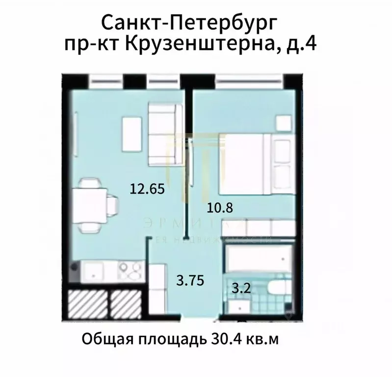 1-к кв. Санкт-Петербург просп. Крузенштерна, 4 (30.4 м) - Фото 1