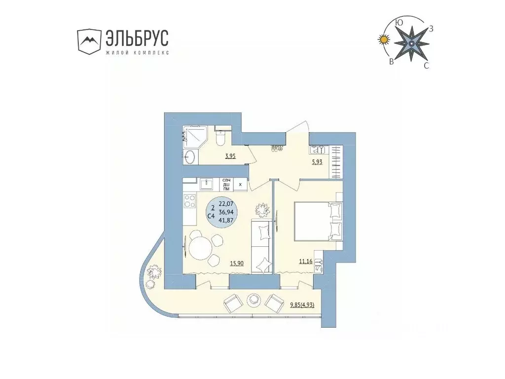 2-к кв. Башкортостан, Уфа Кавказская ул., 24 (41.87 м) - Фото 0
