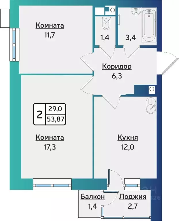 2-к кв. Удмуртия, Ижевск ул. 40 лет Победы, 123 (53.6 м) - Фото 0