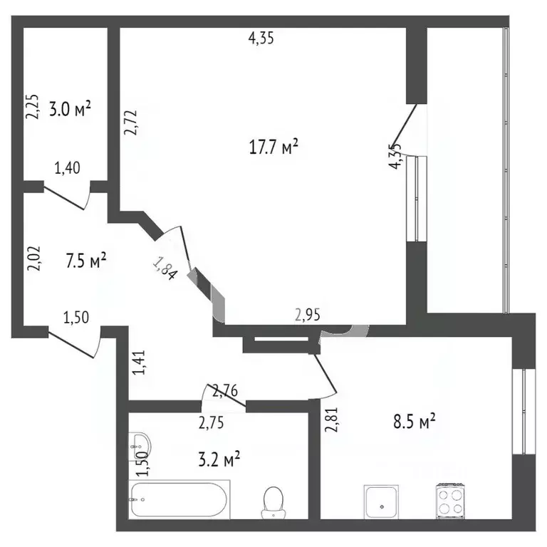 1-к кв. Тюменская область, Тобольск 4-й мкр, 43 (40.4 м) - Фото 1
