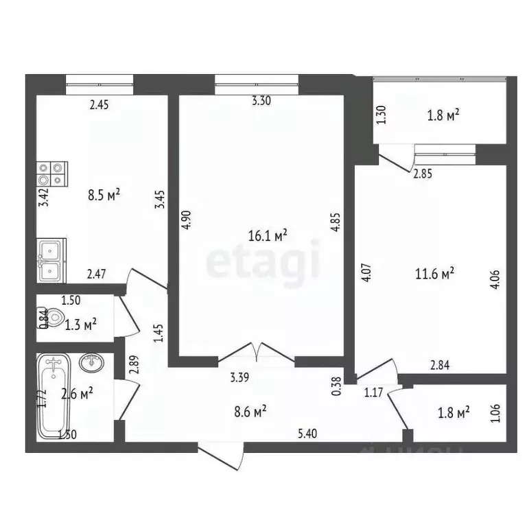 2-к кв. Башкортостан, Стерлитамак ул. Артема, 143 (50.5 м) - Фото 1