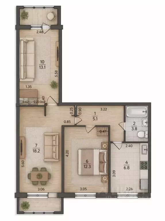 3-к кв. Башкортостан, Уфа ул. Менделеева, 9/3 (59.9 м) - Фото 1