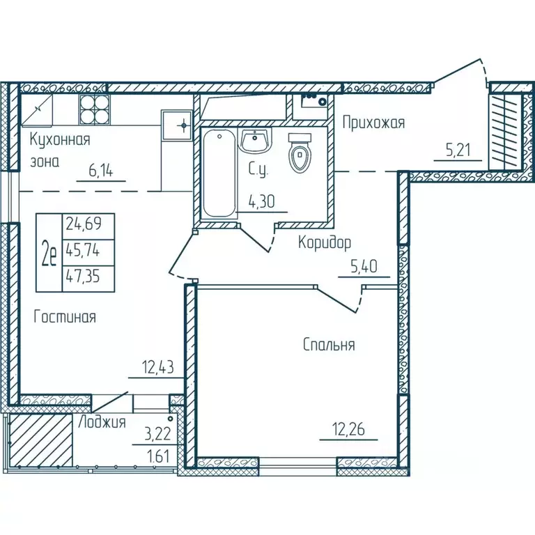 1-к кв. Мордовия, Саранск Центр жилрайон,  (47.35 м) - Фото 1
