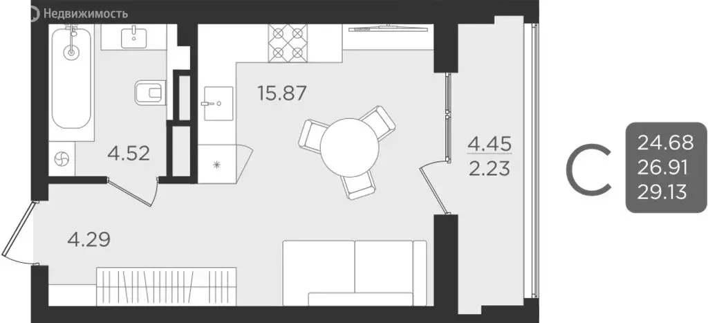 Квартира-студия: Калининград, улица Старшины Дадаева, 55к2 (26.91 м) - Фото 1