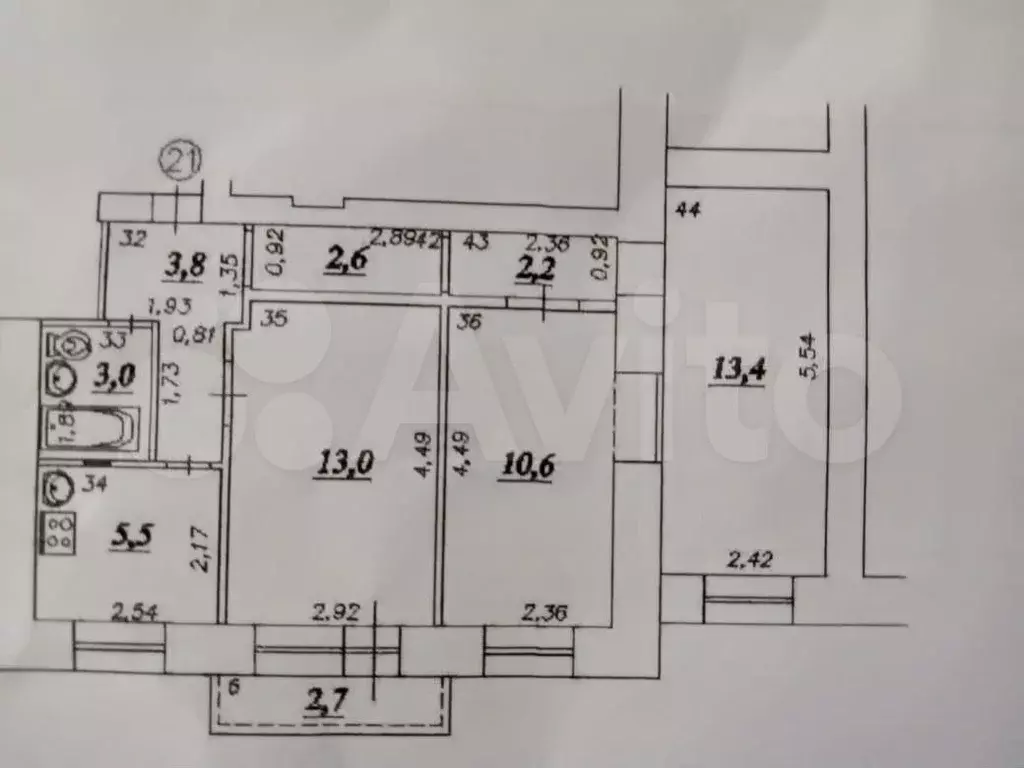 3-к. квартира, 54 м, 2/4 эт. - Фото 0