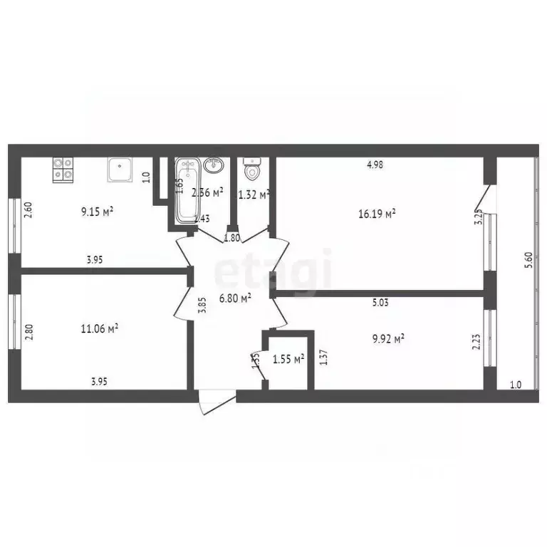 3-к кв. Ульяновская область, Ульяновск ул. Минаева, 3 (58.4 м) - Фото 1