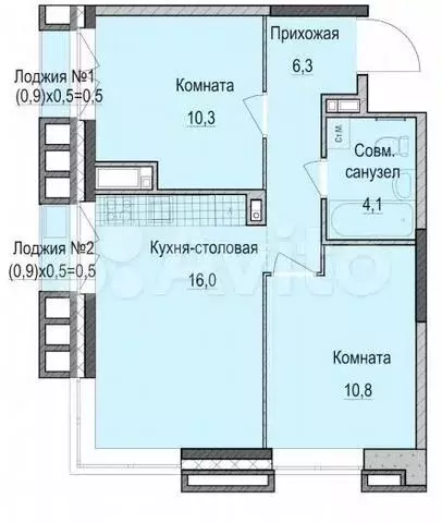 2-к. квартира, 48,5м, 9/14эт. - Фото 1