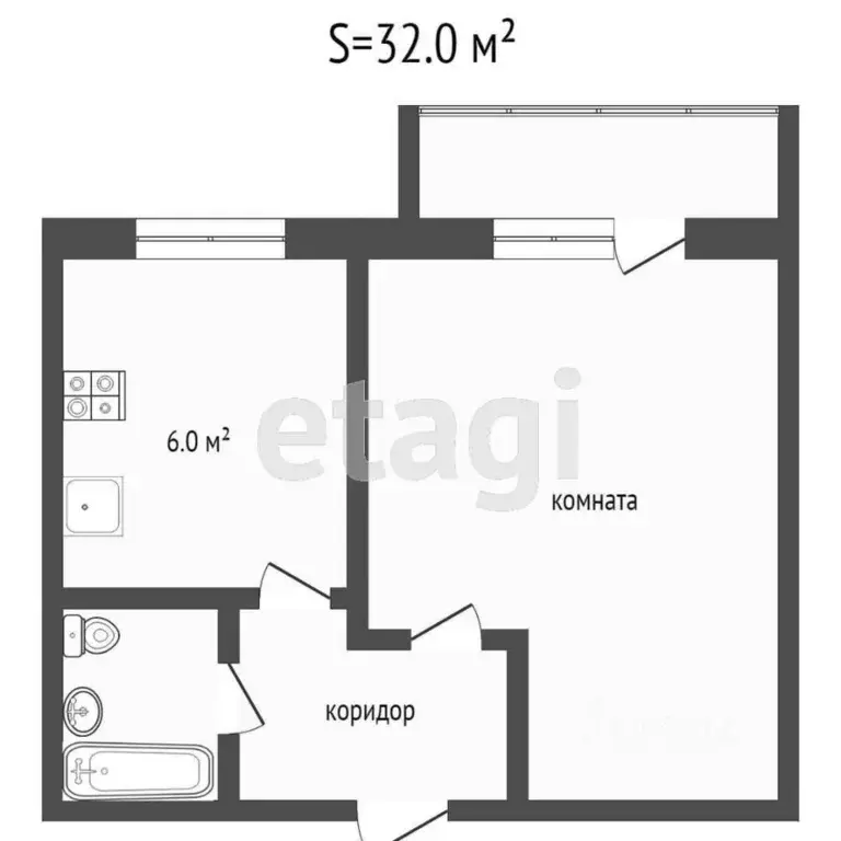 1-к кв. Тюменская область, Тюмень Мельзаводская ул., 4 (31.9 м) - Фото 2