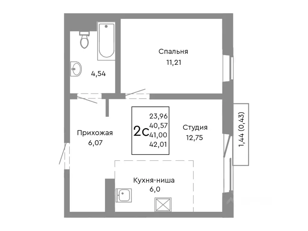 2-к кв. Челябинская область, Челябинск Нефтебазовая ул., 1-13 (41.0 м) - Фото 1