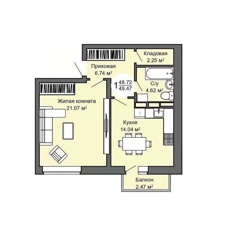 1-к кв. Орловская область, Орел Межквартальная ул., 3 (49.6 м) - Фото 1
