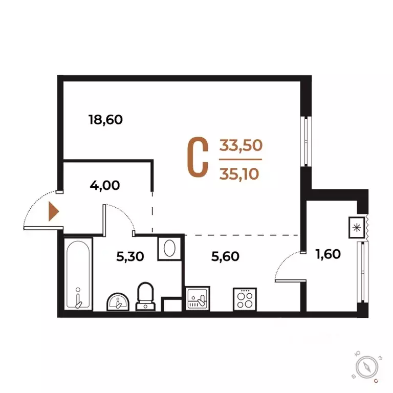 Студия Москва № 82 кв-л, Новое Летово жилой комплекс (35.1 м) - Фото 1