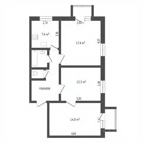3-к кв. Белгородская область, Белгород Преображенская ул., 44 (71.6 м) - Фото 1