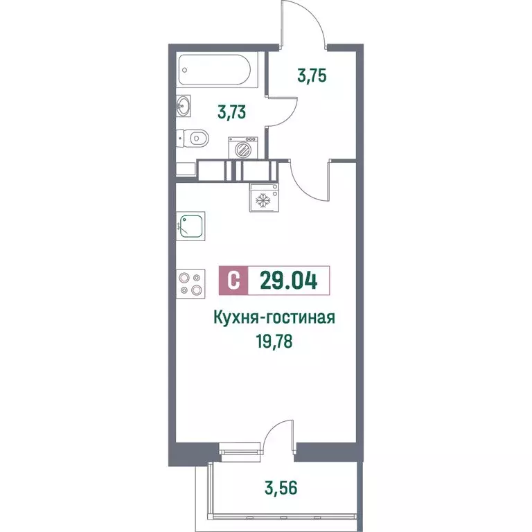 Квартира-студия: Мурино, Ручьёвский проспект, 1/24 (29.04 м) - Фото 0