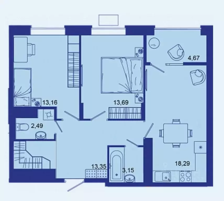 2-к кв. Брянская область, Брянск Советская ул., 124 (69.1 м) - Фото 1