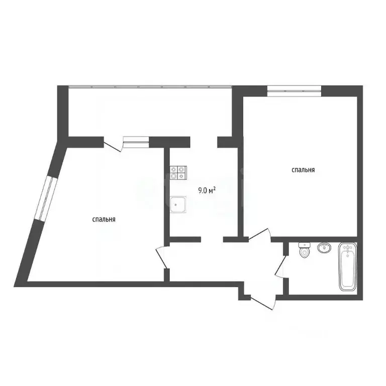 2-к кв. Тюменская область, Тюмень ул. Клары Цеткин, 61к4 (45.0 м) - Фото 2