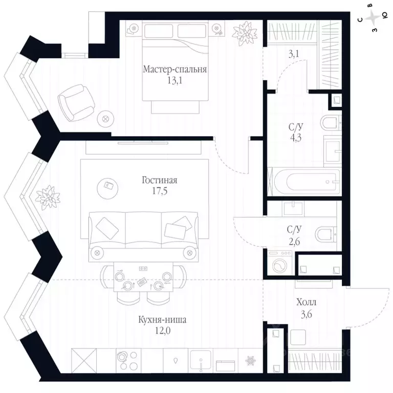 2-к кв. Нижегородская область, Нижний Новгород Черниговская ул. (56.2 ... - Фото 2