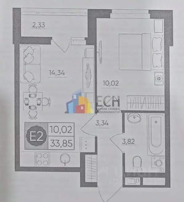 1-к кв. Тульская область, Тула ул. Купцов Гречихиных, 10 (33.9 м) - Фото 2