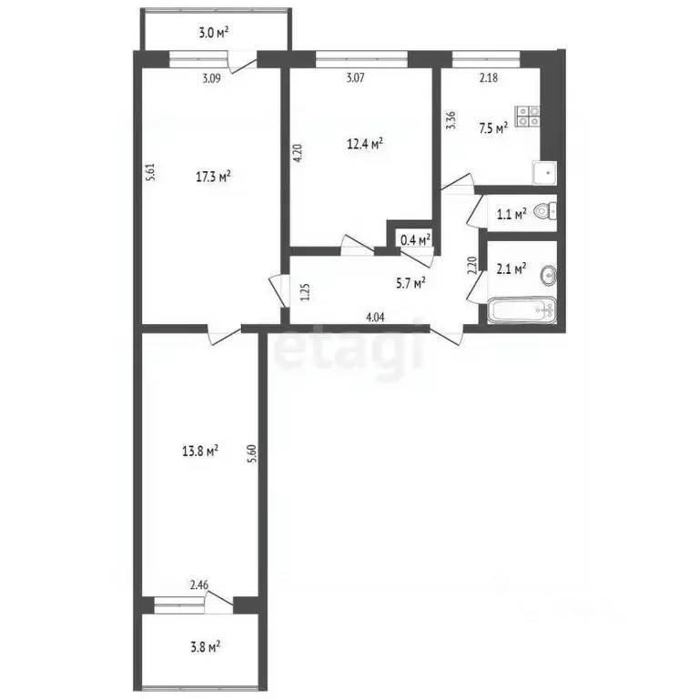 3-к кв. Самарская область, Самара Ташкентская ул., 149 (60.3 м) - Фото 0