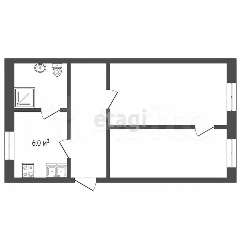 2-к. квартира, 44,1 м, 2/2 эт. - Фото 0