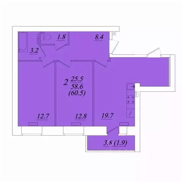 2-к кв. Вологодская область, Вологда Новгородская ул., 44к3 (60.5 м) - Фото 1