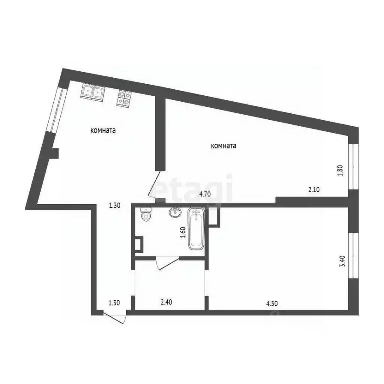 2-к кв. Ханты-Мансийский АО, Сургут ул. Александра Усольцева, 15 (52.0 ... - Фото 2