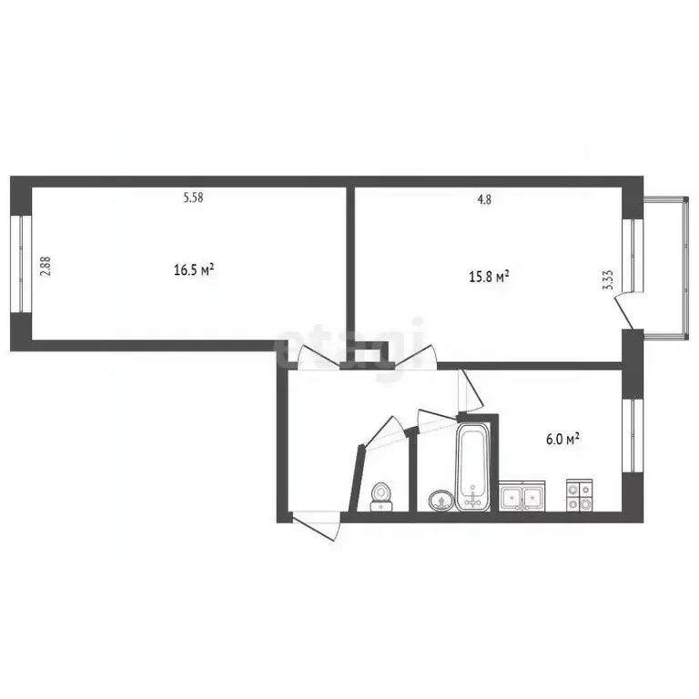 2-к кв. Свердловская область, Первоуральск ул. 50 лет СССР, 22 (46.5 ... - Фото 1