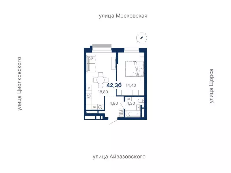 1-комнатная квартира: Екатеринбург, улица Айвазовского, 52 (42.3 м) - Фото 0