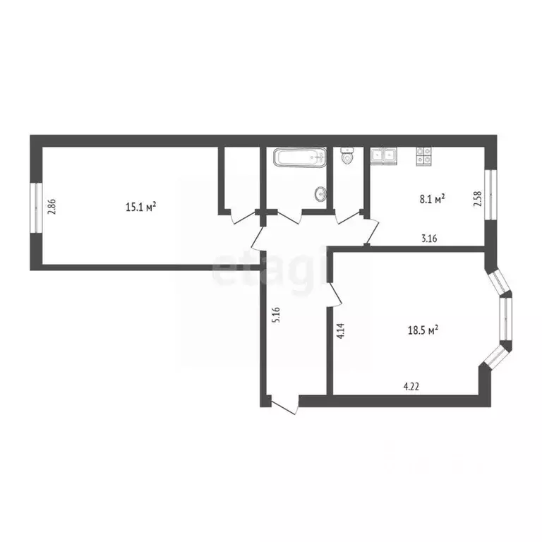 2-к кв. Ямало-Ненецкий АО, Новый Уренгой Железнодорожная ул., 46 (56.3 ... - Фото 1