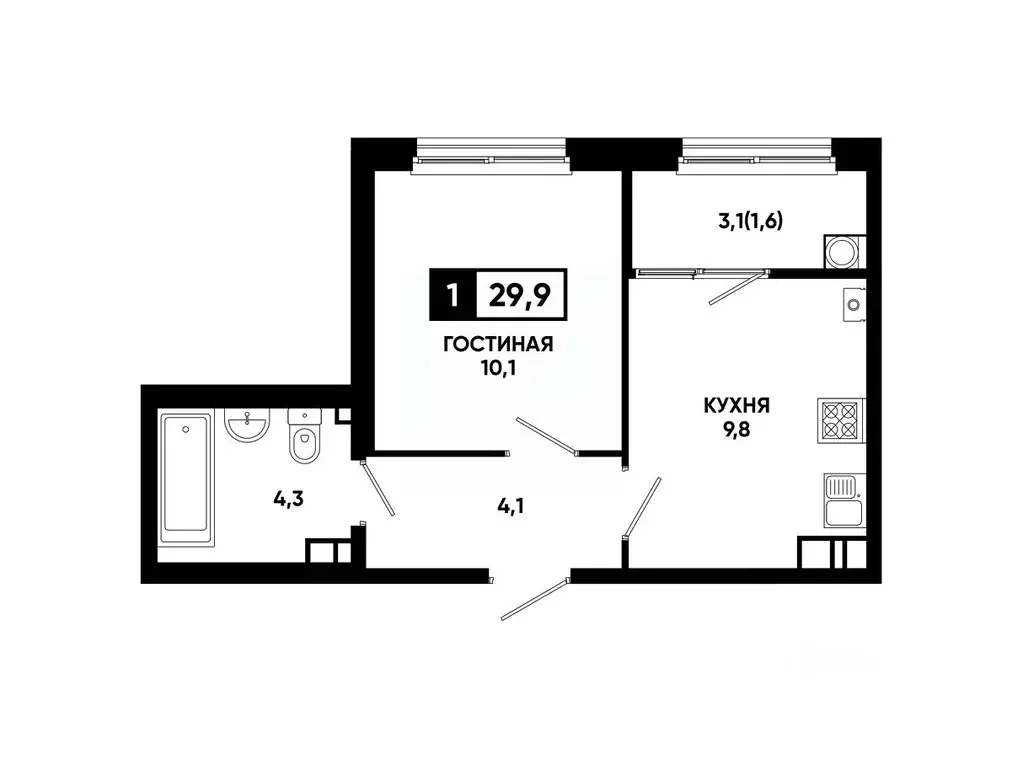 1-к кв. Ставропольский край, Ставрополь ул. Доваторцев, 179Гк1 (29.9 ... - Фото 1