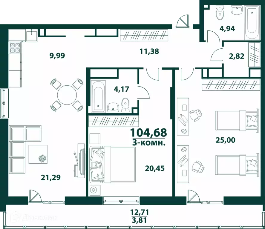 Продаётся 3-к квартира, 104.68 м - Фото 0