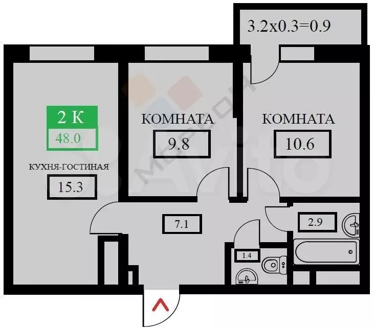 2-к. квартира, 49,6 м, 23/24 эт. - Фото 0