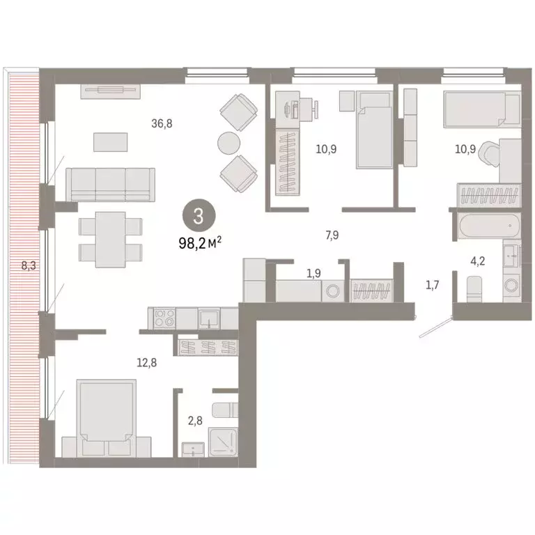 3-комнатная квартира: Новосибирск, квартал Лебедевский, 1/3 (98.2 м) - Фото 2