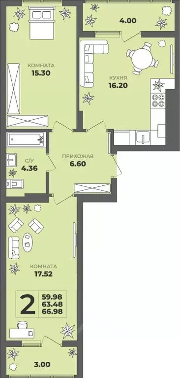 2-к кв. Калининградская область, Калининград ул. Генерала Толстикова, ... - Фото 1