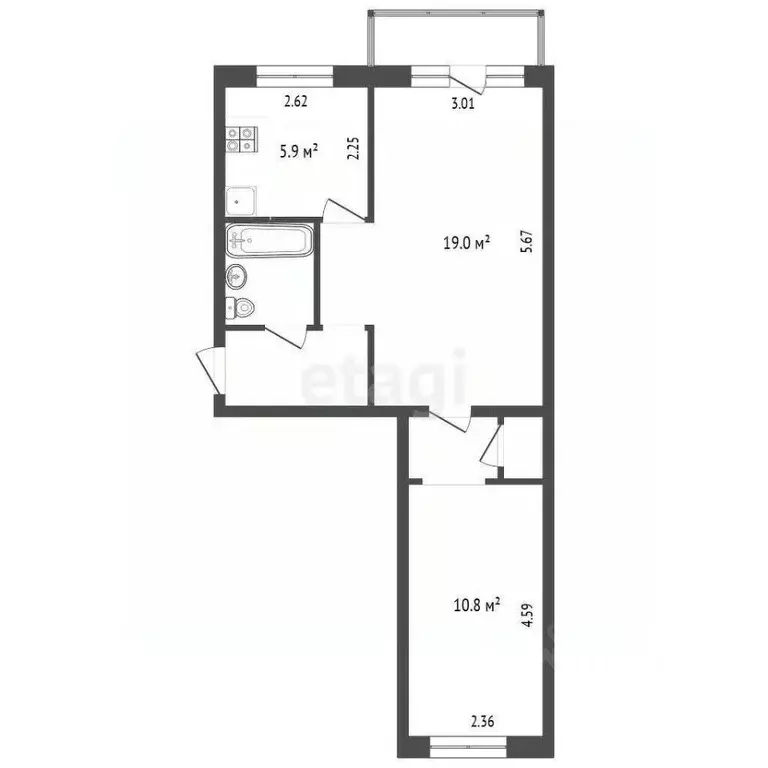 2-к кв. Челябинская область, Челябинск ул. Румянцева, 3 (45.0 м) - Фото 1
