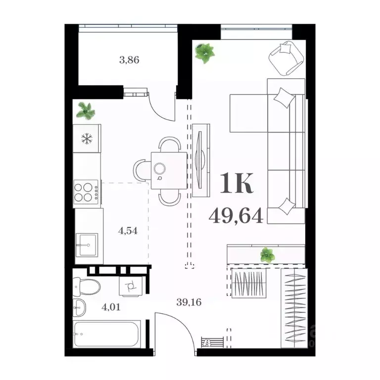 Студия Приморский край, Владивосток ул. Леонова, 54 (49.64 м) - Фото 0