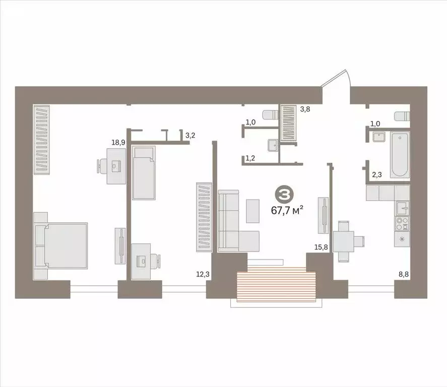 2-комнатная квартира: Екатеринбург, улица Мамина-Сибиряка, 10 (67.6 м) - Фото 1