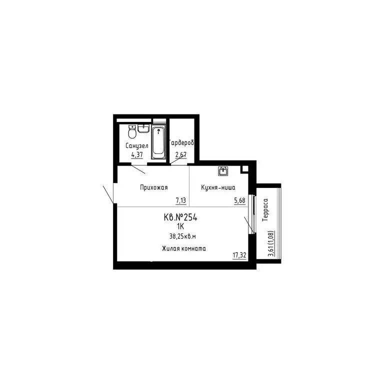 1-комнатная квартира: Новый, ЖК ДНС Сити (38.25 м) - Фото 0