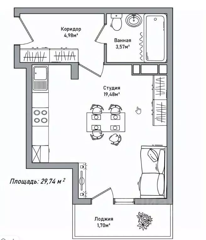 Студия Ярославская область, Ярославль ул. Дядьковская, 25А (29.74 м) - Фото 1