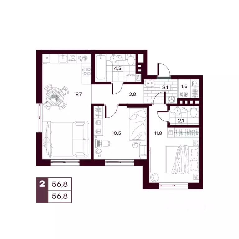 2-к кв. Тюменская область, Тюменский муниципальный округ, д. Дударева ... - Фото 1