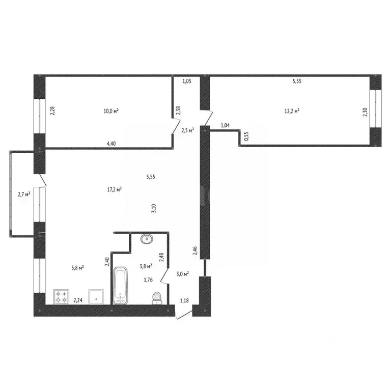3-к кв. Башкортостан, Уфа ул. Конституции, 4 (54.4 м) - Фото 2