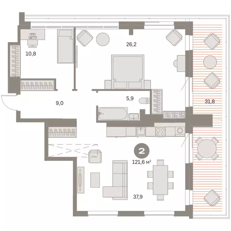 2-комнатная квартира: Новосибирск, Большевистская улица, 43 (121.6 м) - Фото 2