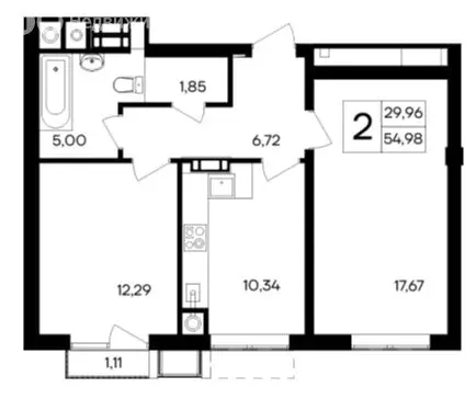 2-комнатная квартира: Гвардейское, Магистральная улица (54.98 м) - Фото 1