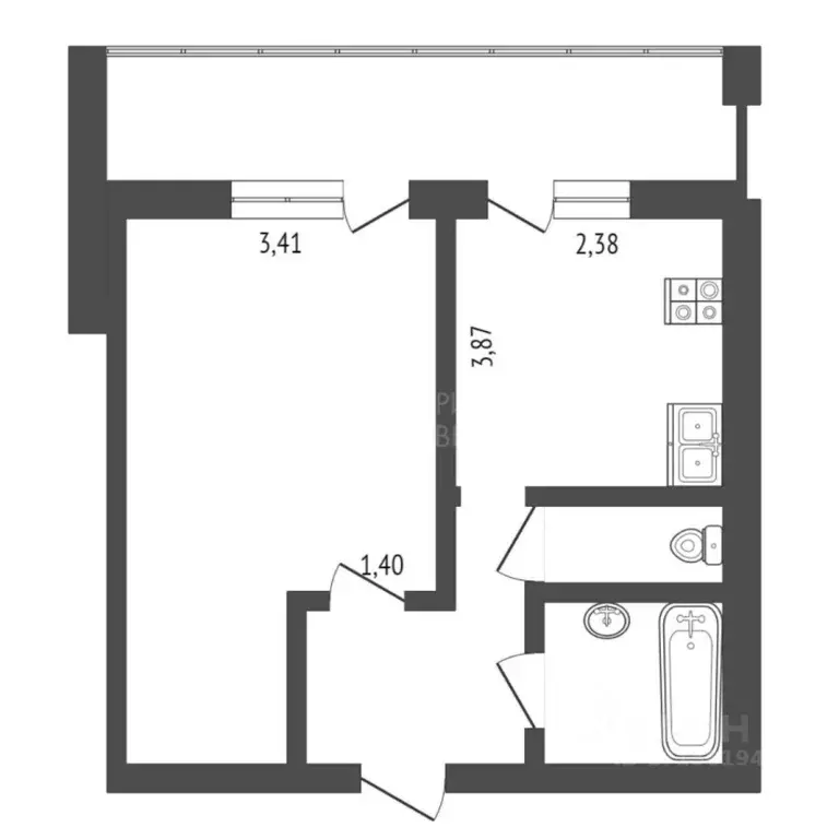 1-к кв. Тюменская область, Тюмень ул. Щербакова, 98 (34.0 м) - Фото 1