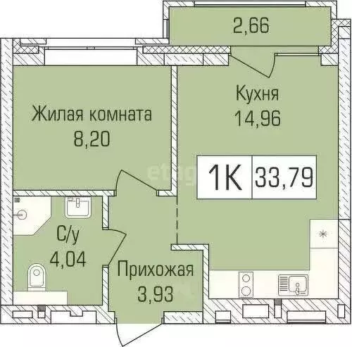 1-комнатная квартира: Новосибирск, улица Василия Клевцова, 3 (33 м) - Фото 0