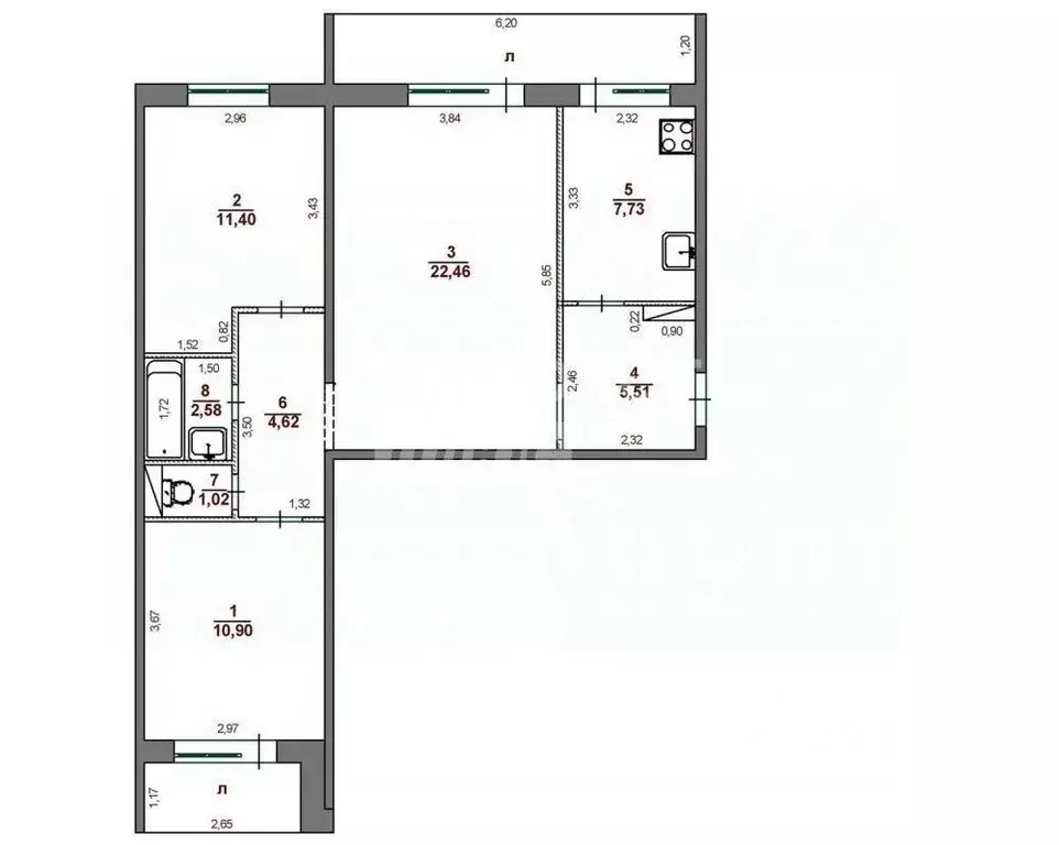 3-к кв. Ульяновская область, Ульяновск ул. Аблукова, 87 (66.2 м) - Фото 2